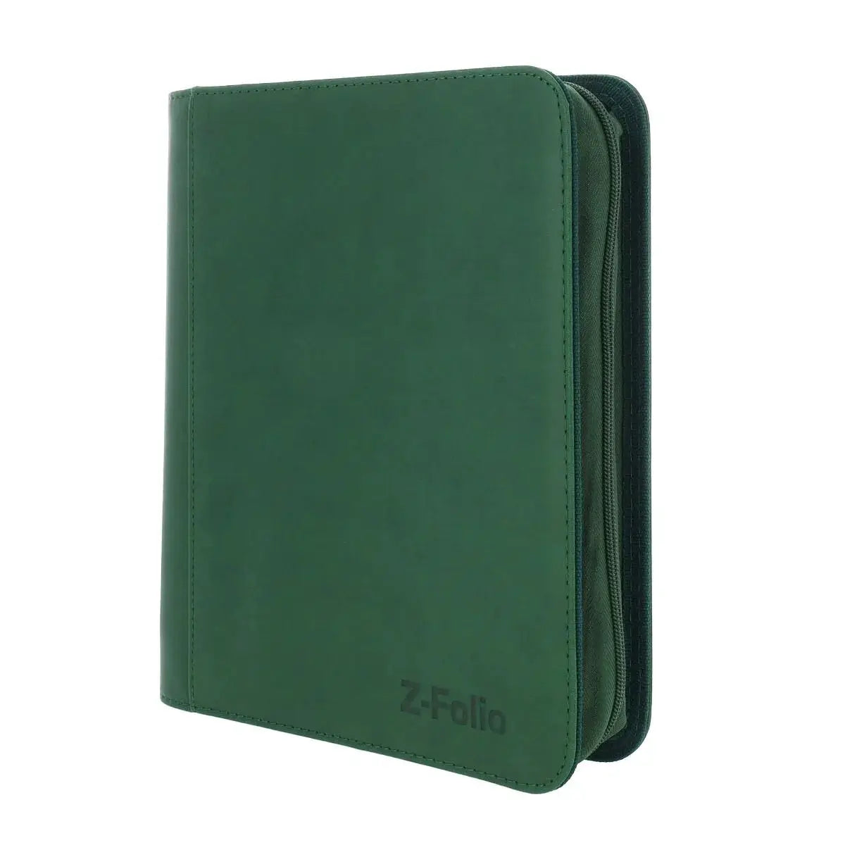 Green Z-Folio 4-Pocket LX album with top loaders, featuring a sleek design and multiple pockets for collectible card storage.